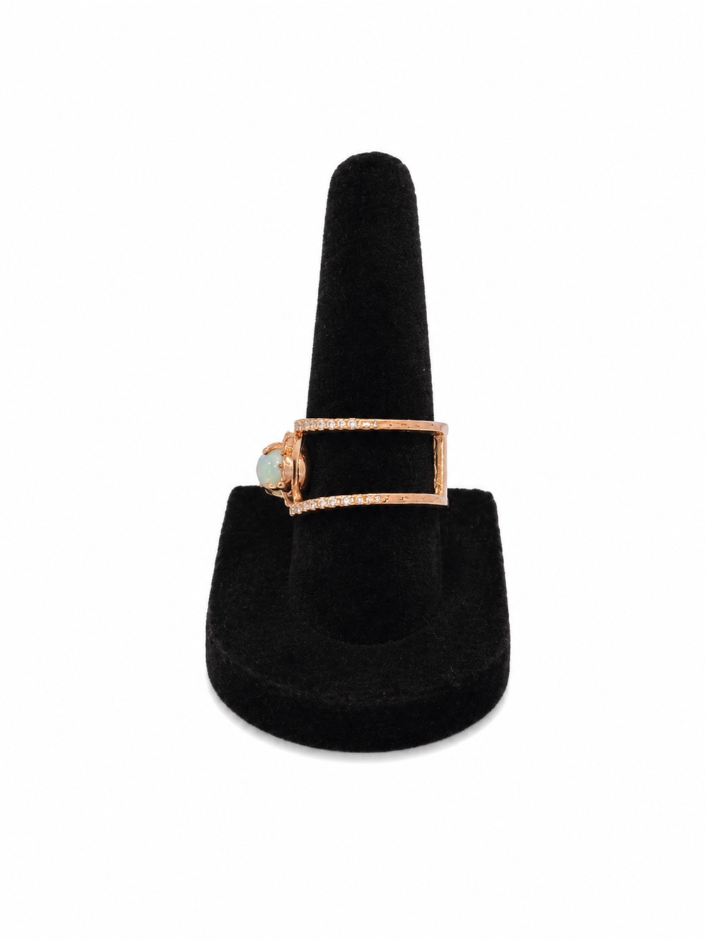 Opal Iridescent Gold Double Band Crystal Oval Gemstone Size 7 Women’s Ring - Picture 2 of 4